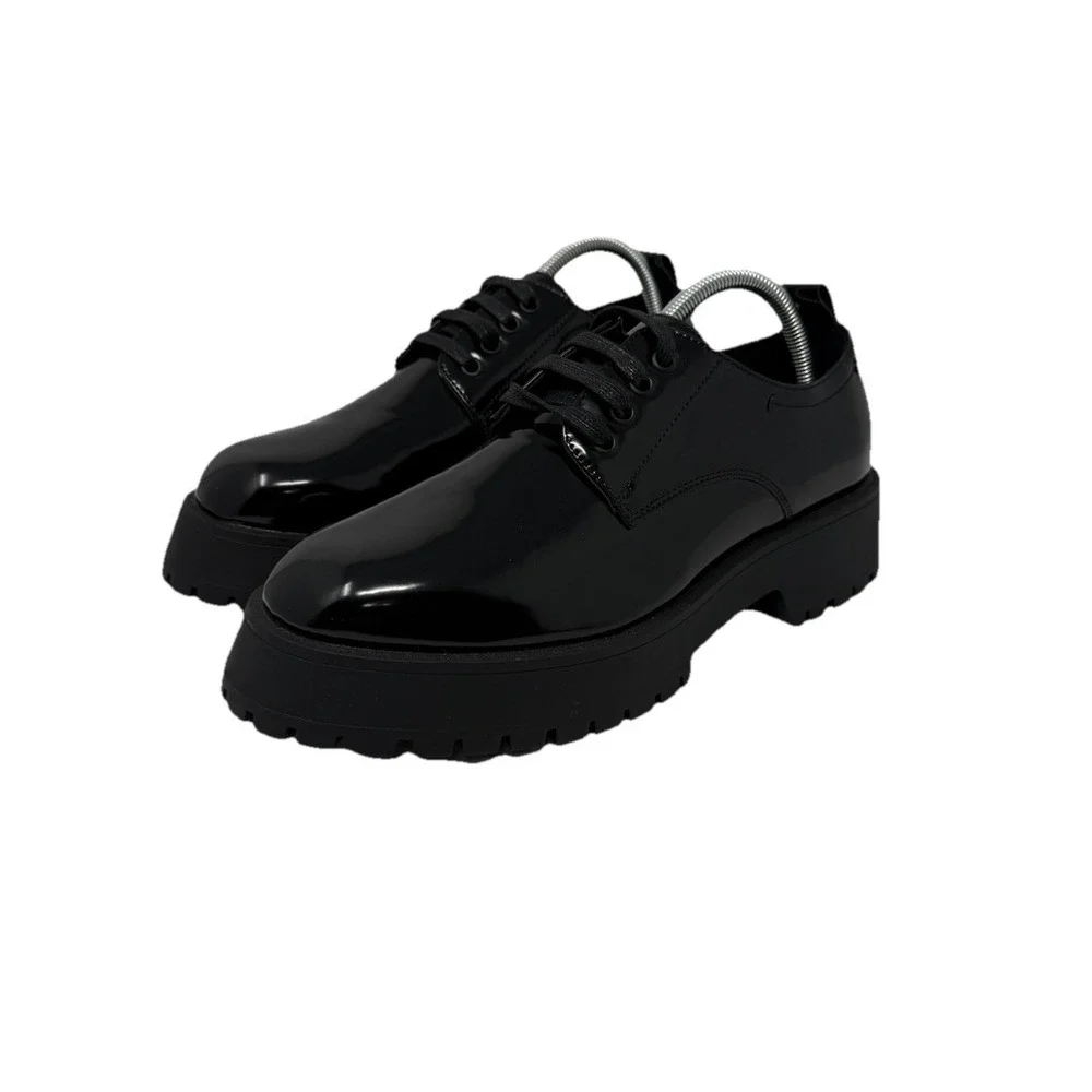 Patent Leather Chunky Oxford Women's Black Platform Lace-Up Asos Design Shoes 10